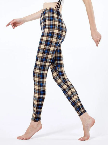 CUHAKCI Mode Plaid Druck Leggings Frauen Sexy Fitness Leggins Grid Floral Streifen Hosen Hohe Taille Bleistift Hosen