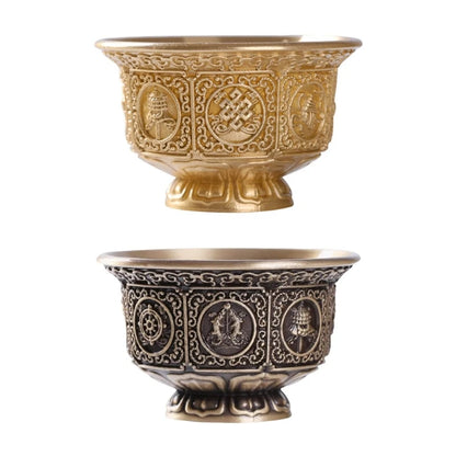 Tibetan Eight Auspicious Symbols Offering Bowl Holy Water Cup for Buddhist Ritual Buddhas Home Decoration 37JD.