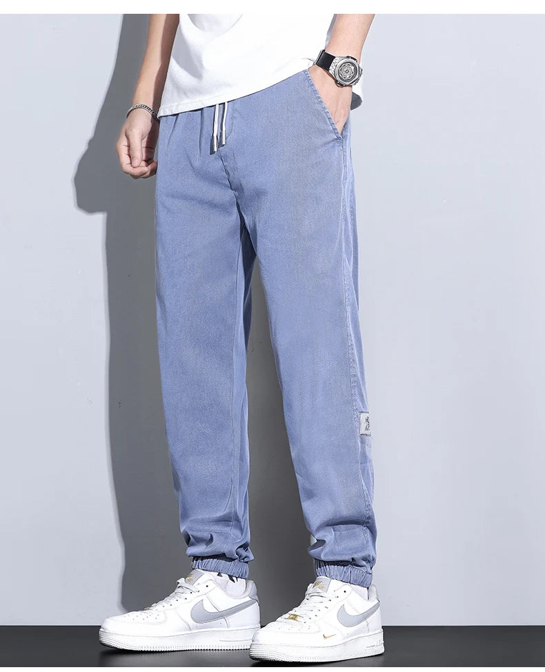 Men's Lyocell Loose Cuffed Tapered Pants 2025 Summer Autumn Comfortable Breathable Casual Long Pants Plus Size 5XL