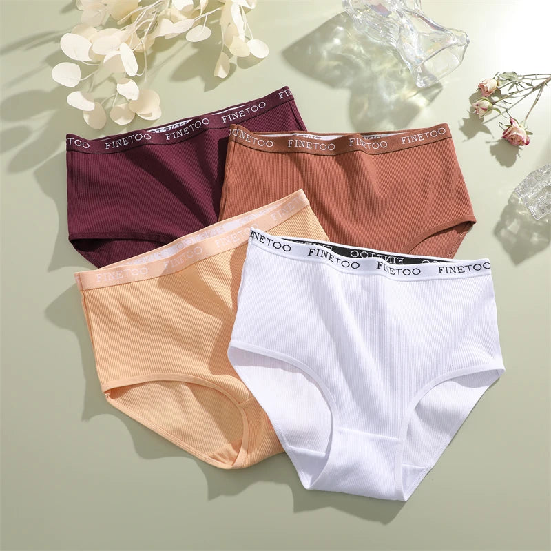 3Pcs Plus Size Cotton Underwear Sexy Striped Mid Waist Panties Breathable Stretch Belt Briefs Female Comfort Lingerie Shorts New