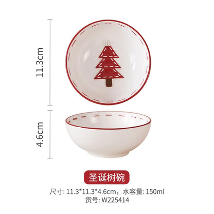 Nordic Stitching Santa Claus Dishes Plates Tableware Set Embossed Sealed Jar Seasoning Jar Western Ceramic Flat Plate Cup