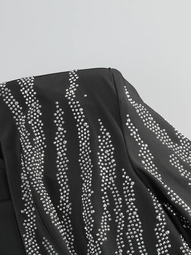 Sexy Deep V Neck Sparkly Diamonds Design Jumpsuit Women Long Sleeve Draped Wide Leg Jumpsuit Elegant Evening Club Costume Runway