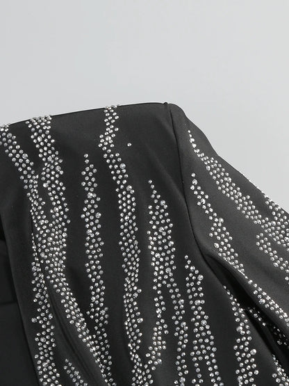 Sexy Deep V Neck Sparkly Diamonds Design Jumpsuit Women Long Sleeve Draped Wide Leg Jumpsuit Elegant Evening Club Costume Runway