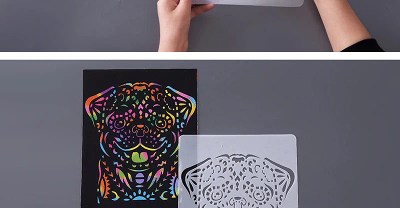 Scratch Art Paper Set 10 Sheets 5 Stencil Templates World Landmarks Animal DIY Kit Creative Painting Craft Magic Toy Kids Gift.