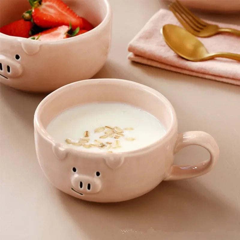 European Creative Cute Pink Pig Tableware Dishes Home Ceramic Plate Breakfast Nordic Wind Irregular Matte Plate Kitchen Utensils.