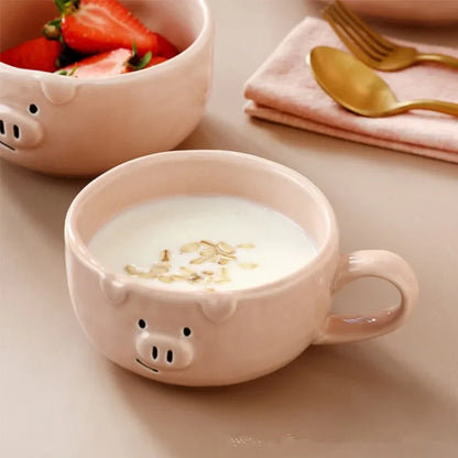 European Creative Cute Pink Pig Tableware Dishes Home Ceramic Plate Breakfast Nordic Wind Irregular Matte Plate Kitchen Utensils.
