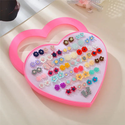 Multicolor 36Pairs Cartoon Hypoallergenic Plastic Stud Earrings Set For Women Girl Cute Animal Flower Ear Wedding Gifts Jewelry