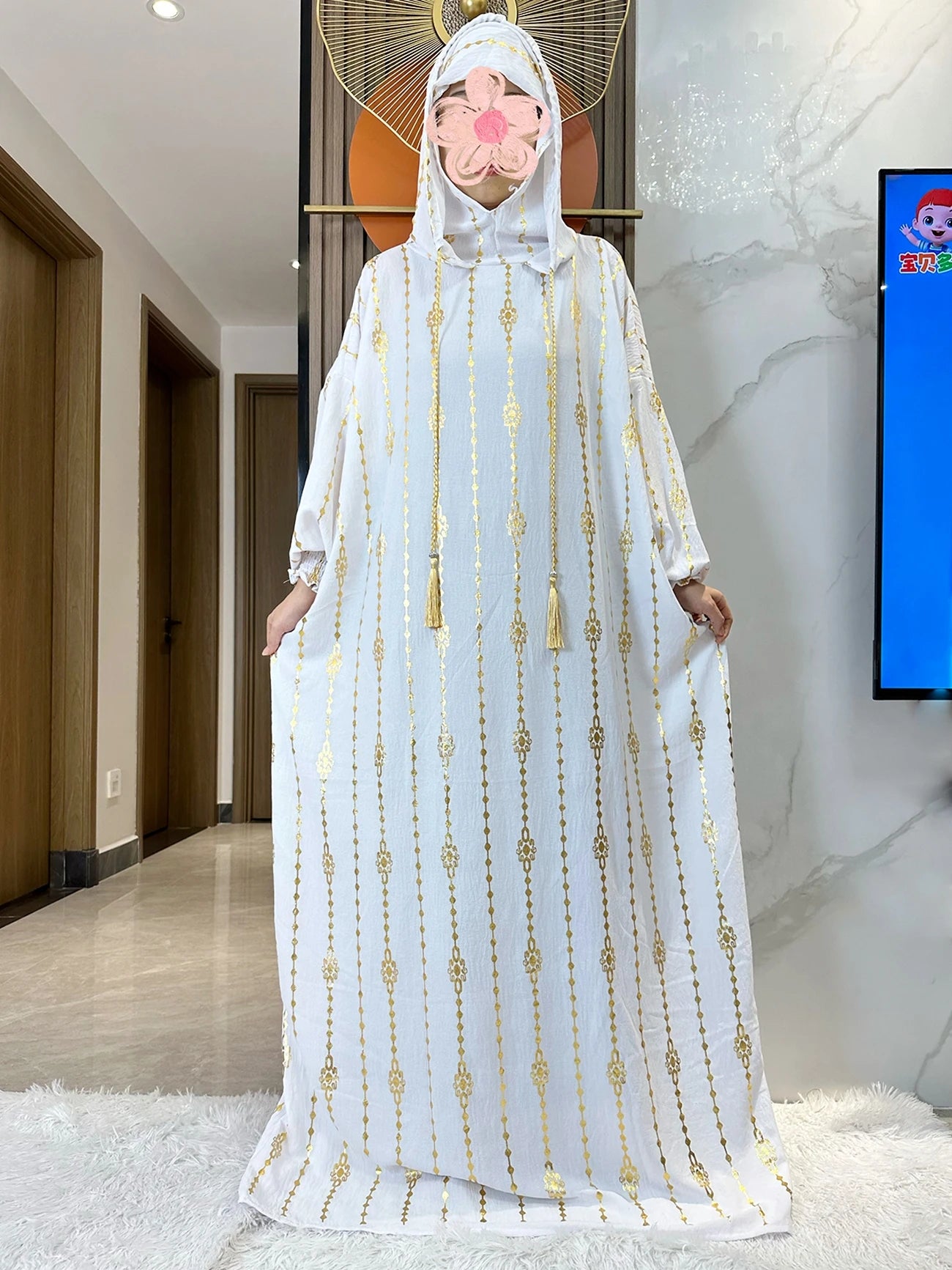 High Grade Cotton Fabric Ramadan Muslim Two-Hat Abaya Dubai Turkey Islam Prayer Clothes Gold Dust Dress Islam Women Dress Kaftan