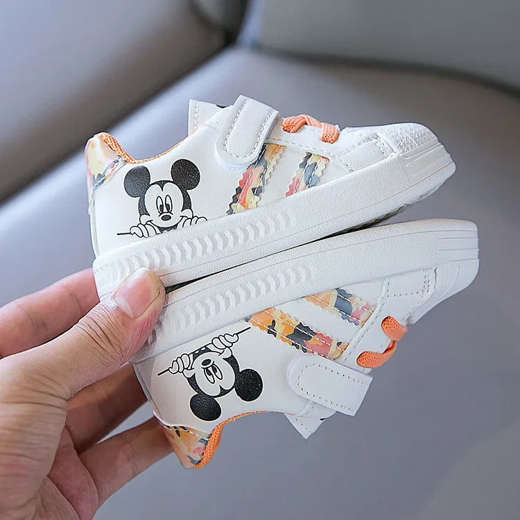 Disney White Casual Shoes For Baby Boy Girl Brand Children Sneaker Mickey Mouse Kids Sports Shoes Toddler Walking Shoes Size 25.