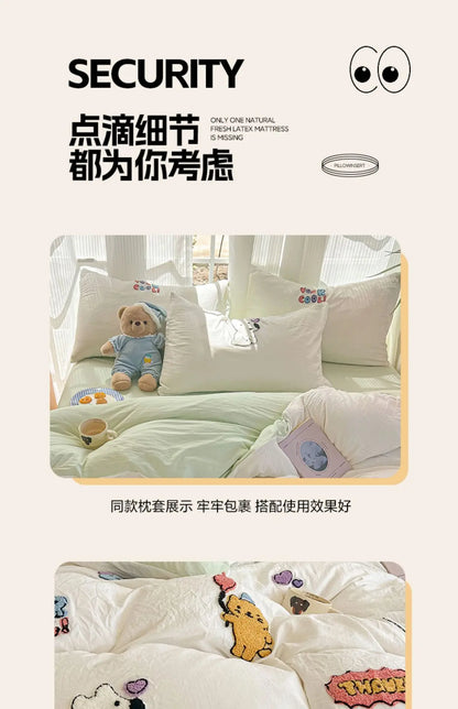 New washed cotton towel embroidery four-piece set animal paradise bed sheet bed hat home student dormitory three-piece set.