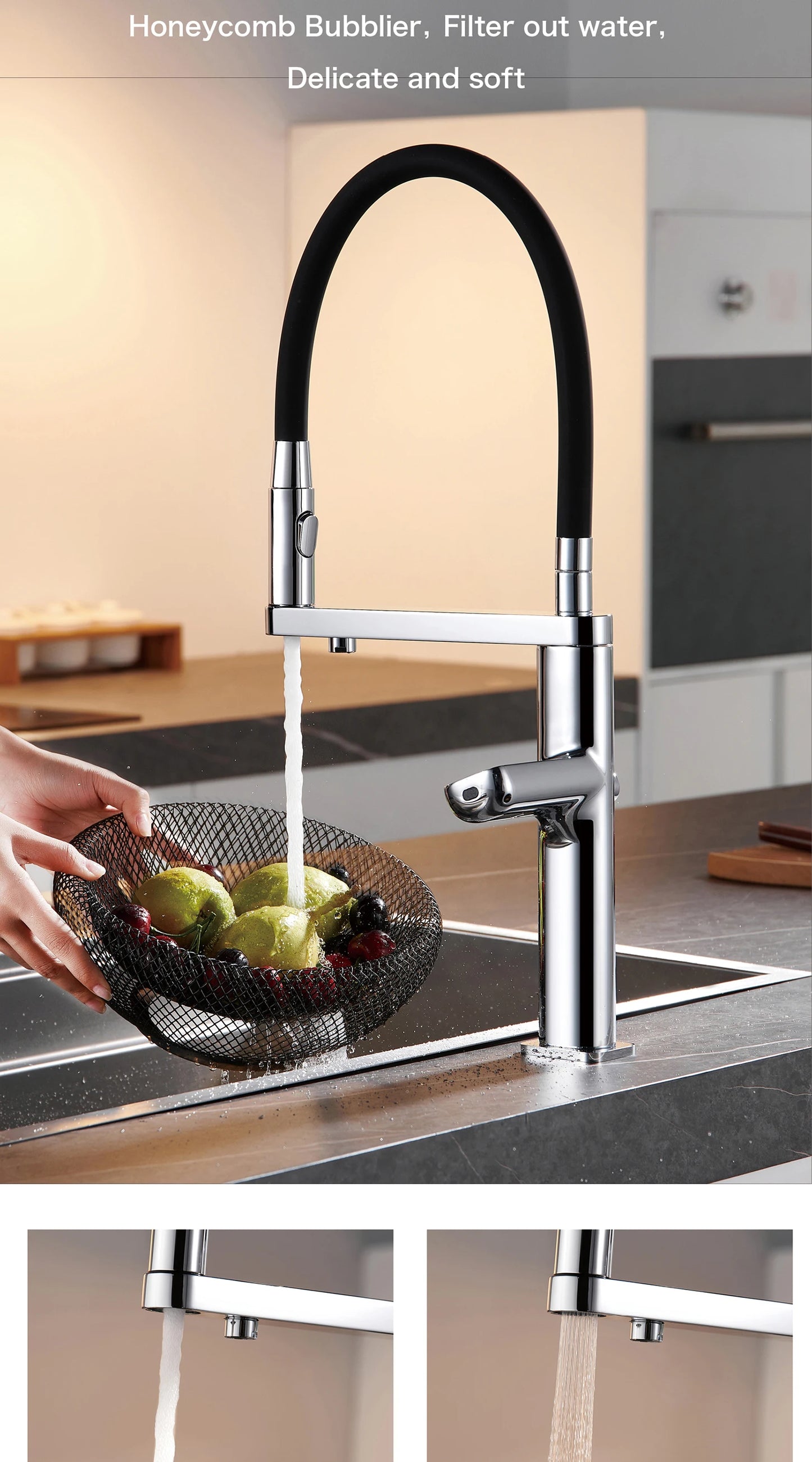 Luxury brass gun gray sensing kitchen faucet LED display touch switch hot&cold water pull-out purified water 2 function sink Tap