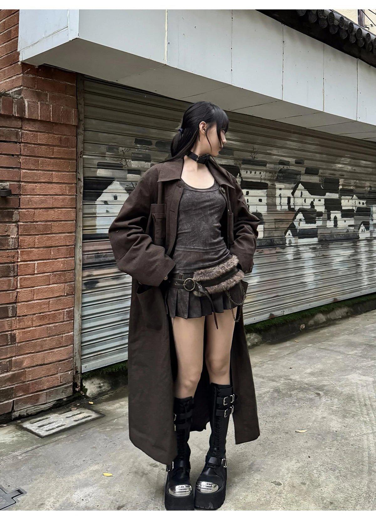 Lautaro Spring Summer Cool Washed Distressed Soft Pu Leather Mini Pleated Skirt Women High Waist Belt Luxury Designer Clothes.