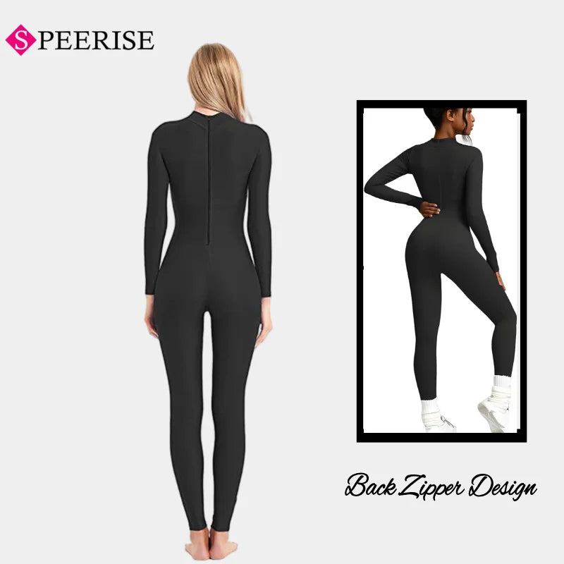 Unisex  Turtleneck Unitard Full Body Leotard  Long Sleeve Yoga Bodysuit Women Catsuit Daily Fitness Wear Cosplay Suits.