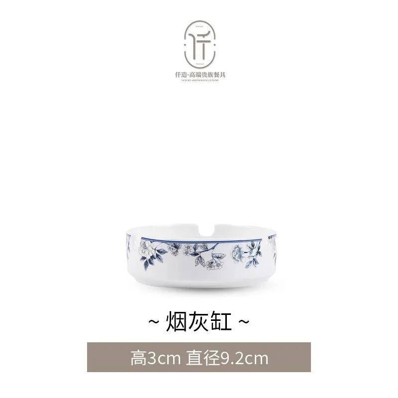 Blue Peacock Bone China Dining Plate Blue and White Kitchen Tableware Flower Ceramic Tableware Home Dining Bar Main Course Plate