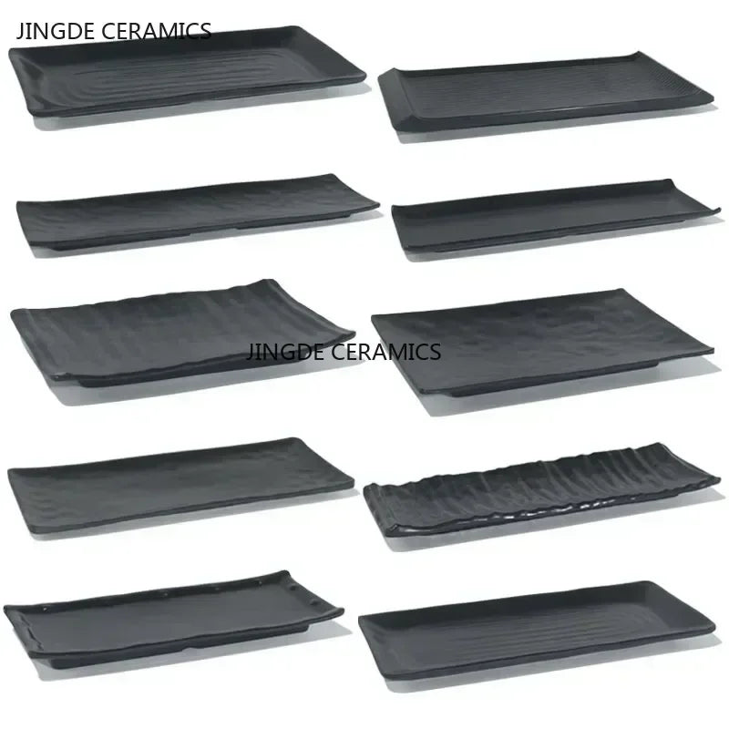 Black Melamine Plate Plastic Barbecue Dish Commercial Cutlery Kitchen Dinner Plates Not Easily Broken Tableware Accessories.
