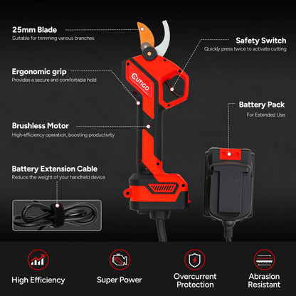 Professionelle Elektrische Gartenschere 25mm 2*1500mAh,2* 21v Lithium-Wiederaufladbar Akku Astschere, Rosenschere
