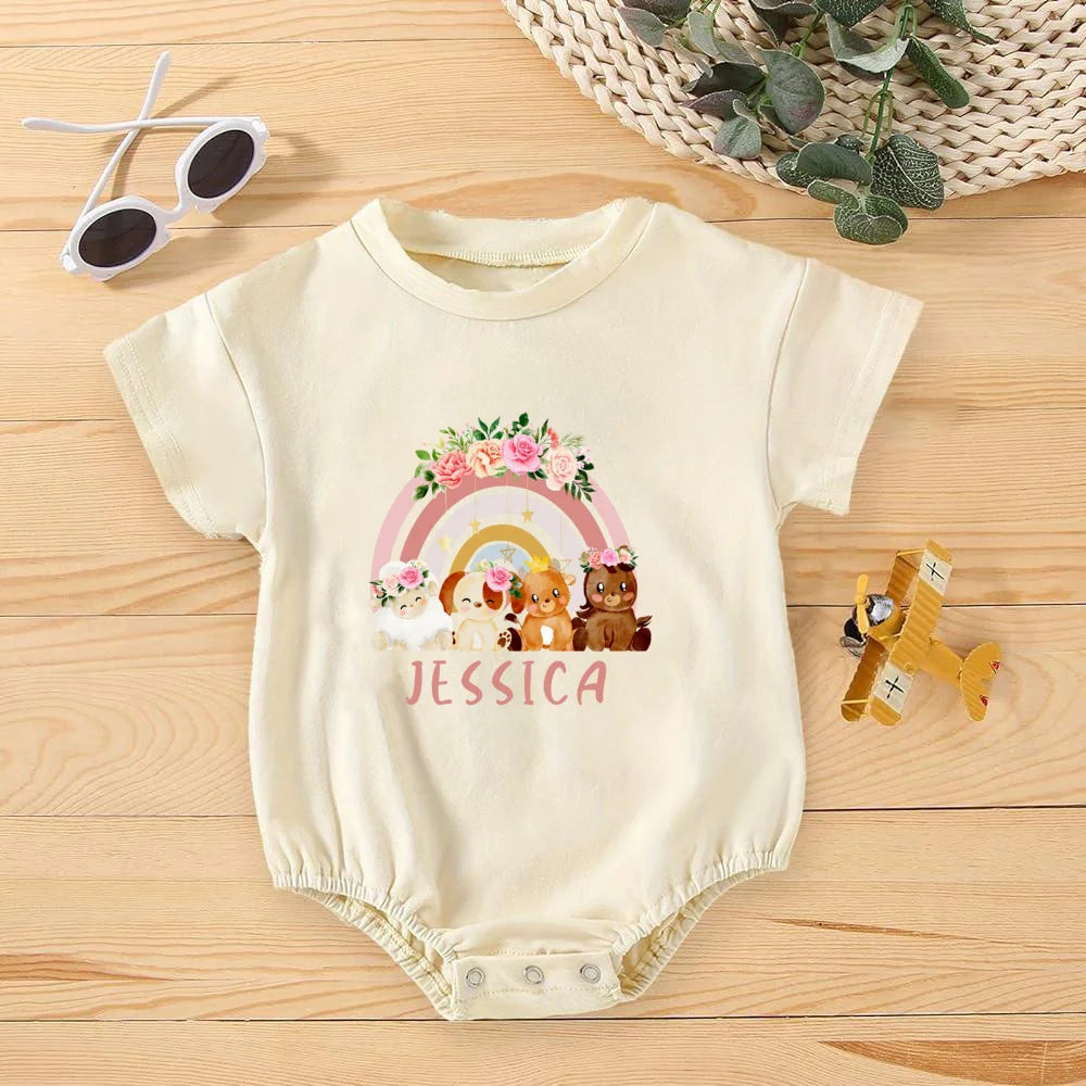 Personalisierter Regenbogen mit Namen Bubble Strampler Säugling Dschungel Geburtstag Party Kleidung Baby Übergroßer Body Niedlicher Wild One Overall.