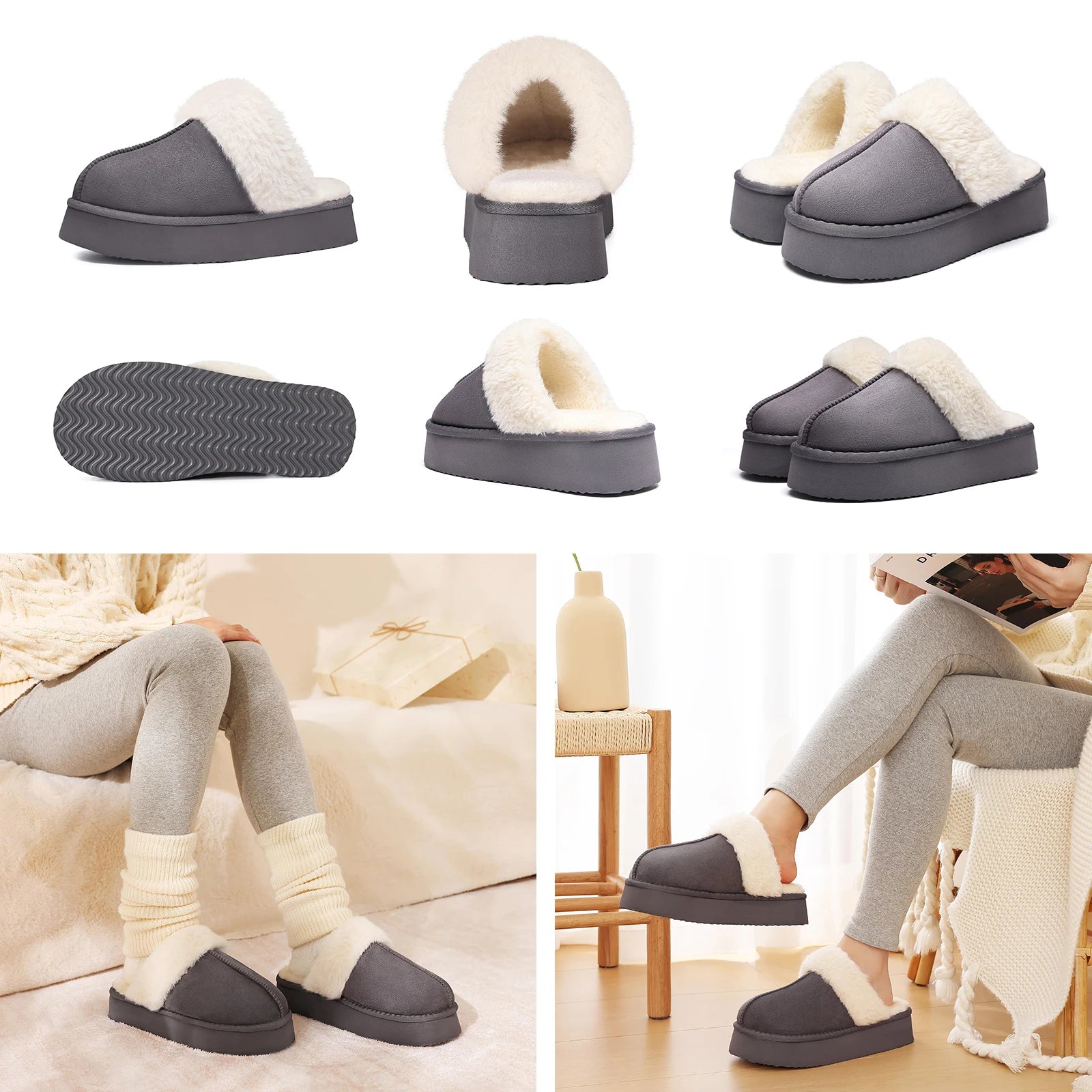 Eyriphy, Größe: 36-37 bis 46-47, Winter-Baumwollschuhe/ Pelzig/ Plateauschuhe/ Damenschuhe/ Hausschuhe Herren/ Baumwollhausschuhe Damen.