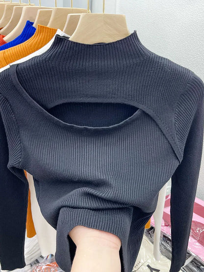 2025 weibliche Casual Pullover Herbst Winter Sexy Aushöhlen Frauen Pullover Schlank Vintage Jumper Weiche Warme Pull Gestrickte Pullover Tops