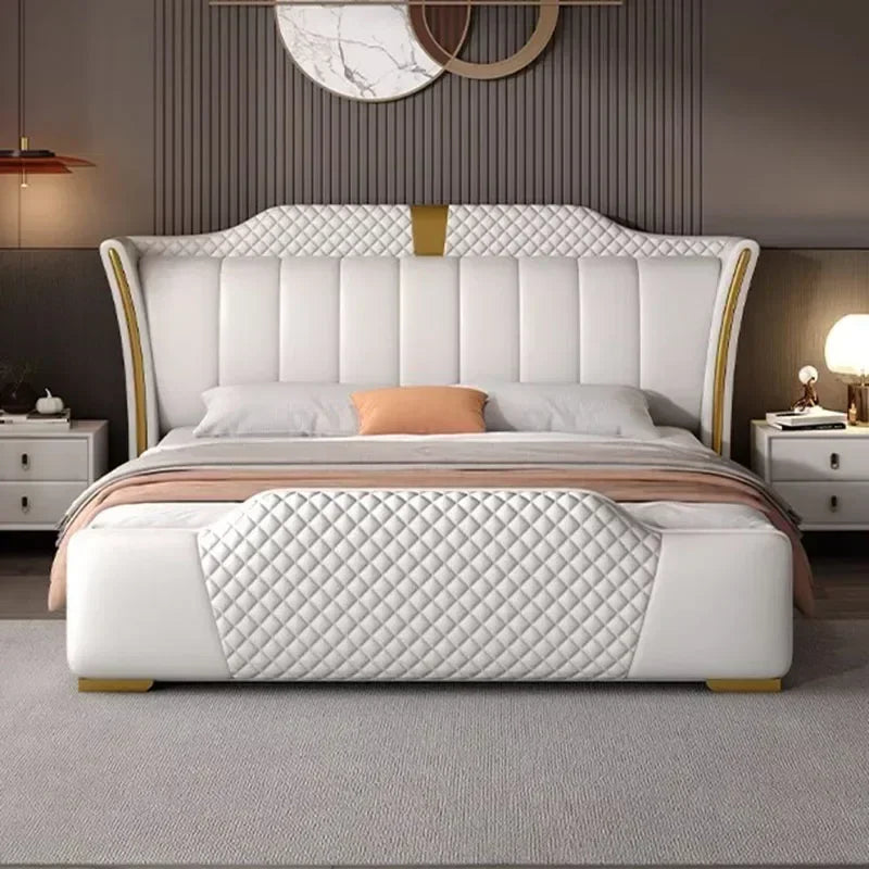 Luxuriöses Doppelbett mit Rahmen, 200 x 200 cm, King-Size-Bett, beleuchtet, 180 x 200, Queen-Size-Bett, luxuriöses, modernes, voll beleuchtetes 2-Personen-Schlafzimmer-Wohnmöbel
