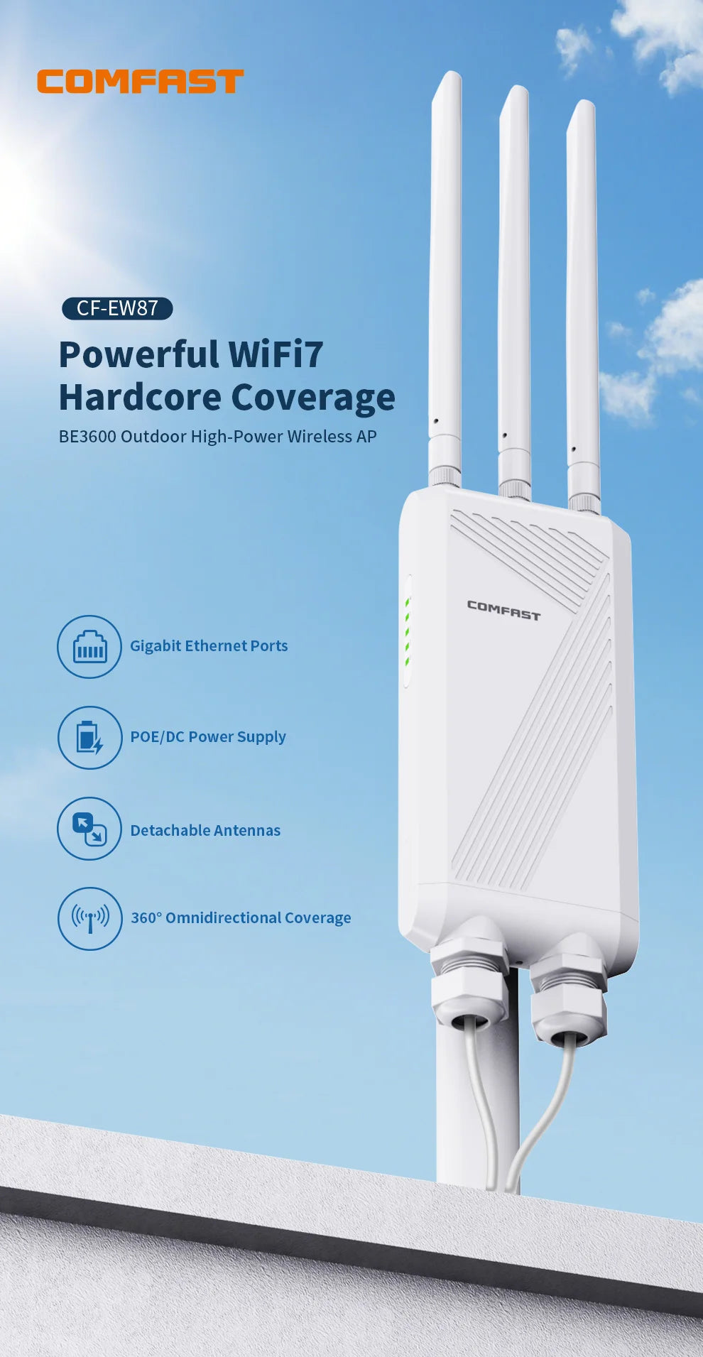 COMFAST BE3600 WIFI7 Outdoor AP Router 2.4G/5.8G Dual Dand Long Range signal Extender Amplifie wireless WiFi Repeater waterproof.