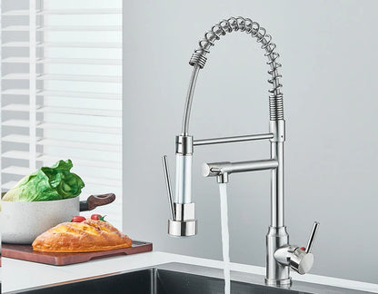 Pull Down Spring Kitchen Faucet Single Lever Hot Cold Mixer Water For Kitchen Sink Dual Spout Nozzle Faucets Crane