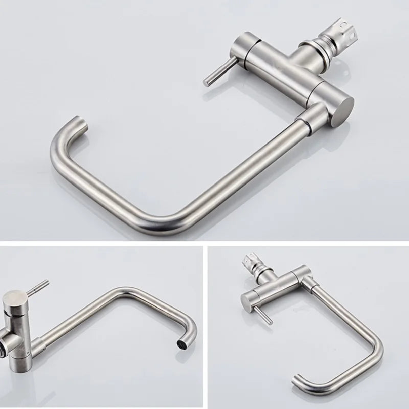Stainless Steel Kitchen Faucet Lead-Free Folding Mixer 360 Degree Swivel Single Handle Nickel Kitchen Sink Taps