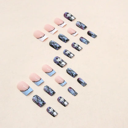 24pcs Fake Nails with Halloween Design Featuring Spider Webs and Ghosts To Create A Mysterious Holiday Atmosphere Press-on Nails.