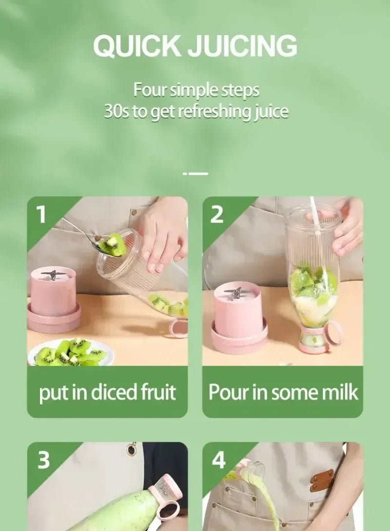 6-Blade Mini Portable Electric Juicer Bottle – USB-Charged, Shakes Orange/Lemon, Works As Fresh Fruit Mixer & Squeezer.