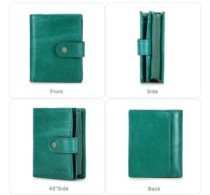 Contact'S Genuine Leather Wallets Women Men Wallet Short Small RFID Blocking Card Holder Wallets Ladies Red Coin Purse