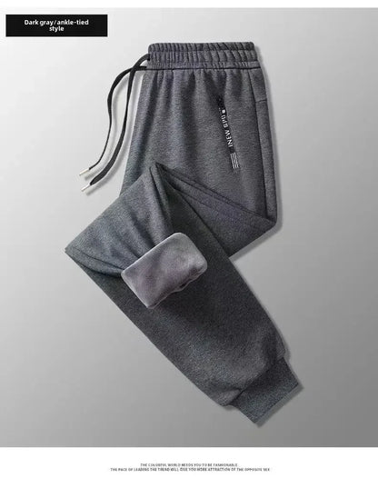 Autumn Winter Men's Loose-fit Casual Straight-leg Pants Fleece-lined Thickened Bunded Feet Sweatpants Trendy Male Style.