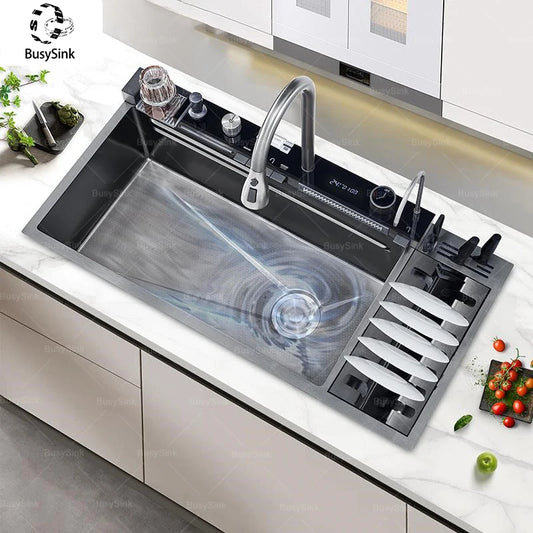 Stainless Steel Kitchen Sink Large Size Single Slot Multifunctional With Trash Can and Drain Rack Household Wash Dish Basin