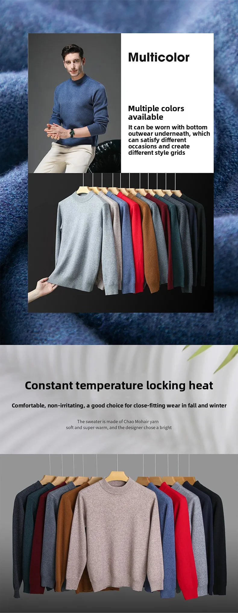 High End Anti-pilling Thick New Fashion Brand Casual Knit Pullover Sweater Half Turtleneck Mens Jumper Designer Clothing.