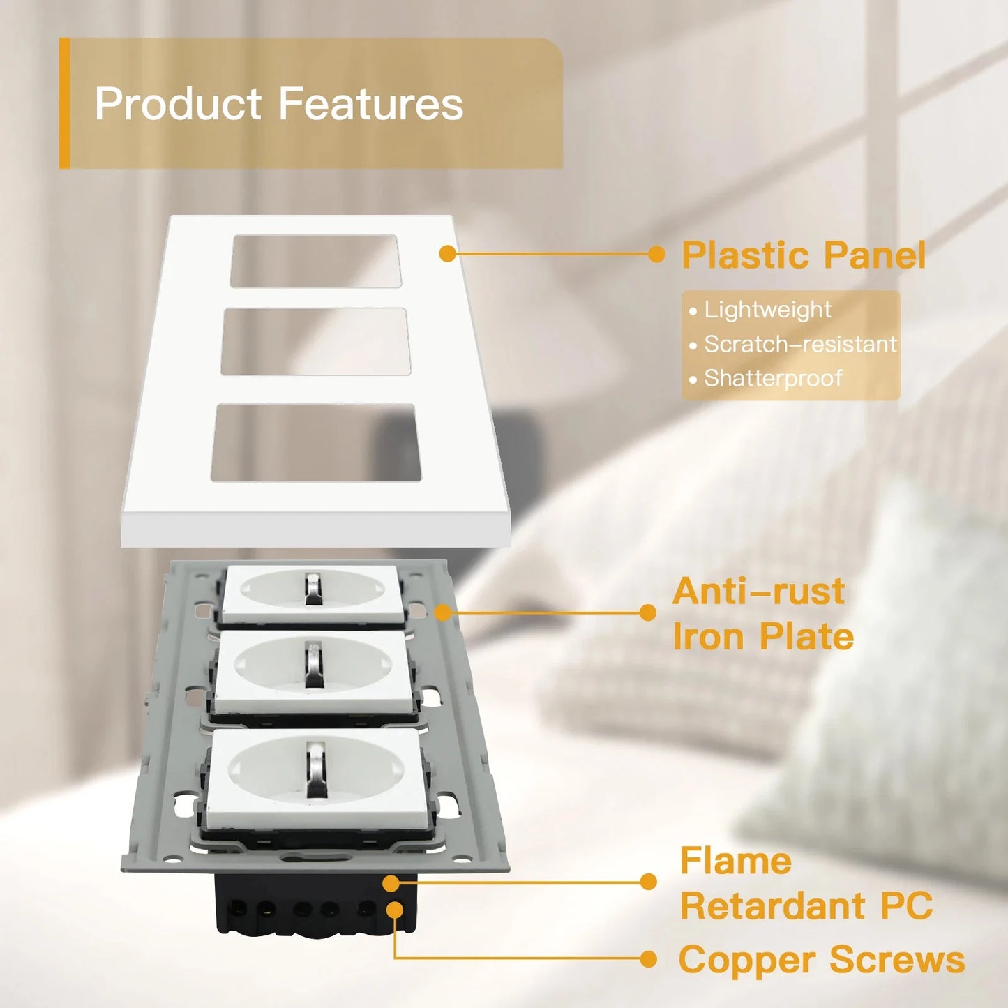 BSEED EU-Wandsteckdosen Typ C USB-Steckdosen Doppelte Steckdosen Dreifachsteckdosen Kunststoffrahmen Deutschland Steckdose mit Dual-USB.