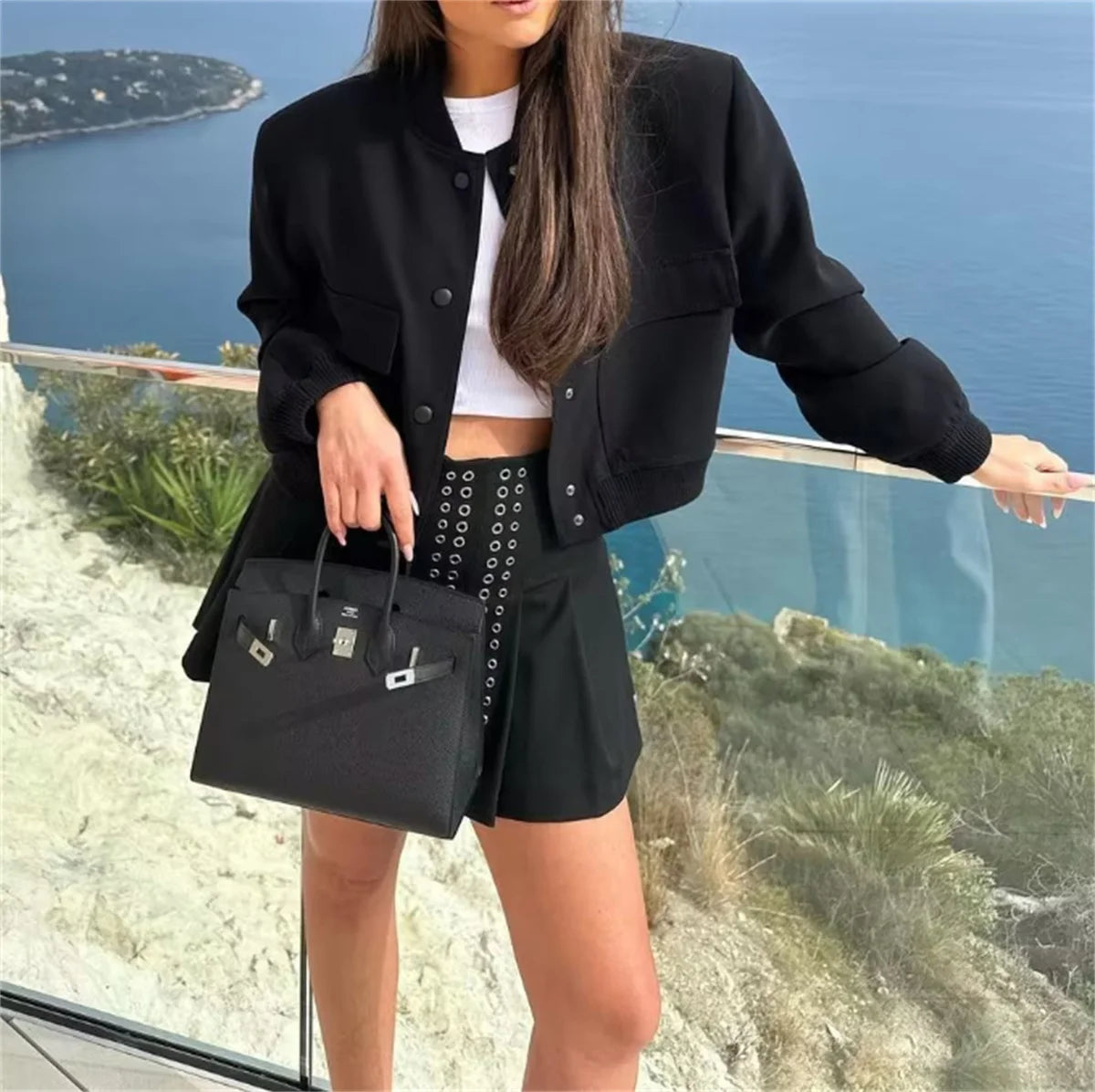 Mode Einreiher Jacke Für Frauen 2025, Herbst Frühling Langarm Tasche Mantel Dame Vintage Lose Streetwear Chic Casual.