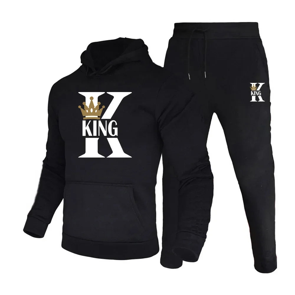 King Print hoodie suit men s casual sportswear fashionable spring and autumn jogging pullover sportswear sweatpants