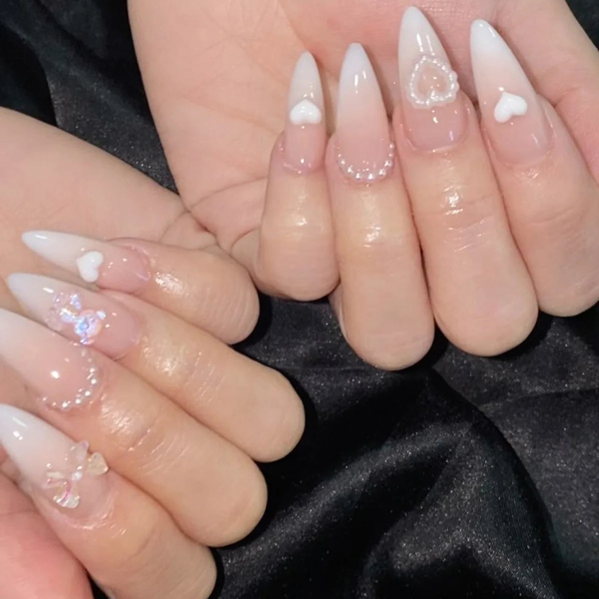 24Pcs Pink Cloud Sweet Star Moon Acrylic Nails Press on Almond Wearable Full Cover False Nails Art Tips Fingernail Beauty.
