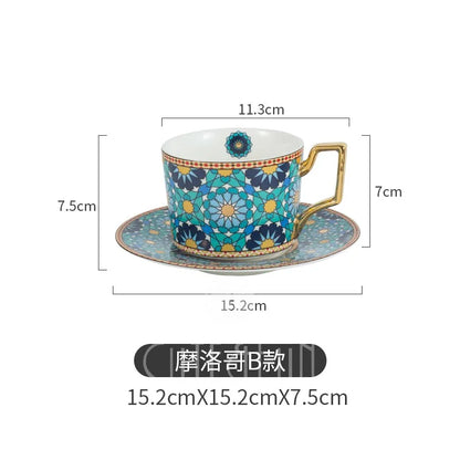 Luxury Coffee Cup and Saucer Set for Cappuccino, Latte, Espresso, Moroccan Style, Ceramic Tea Cup, Kitchen Tool, House Warming.