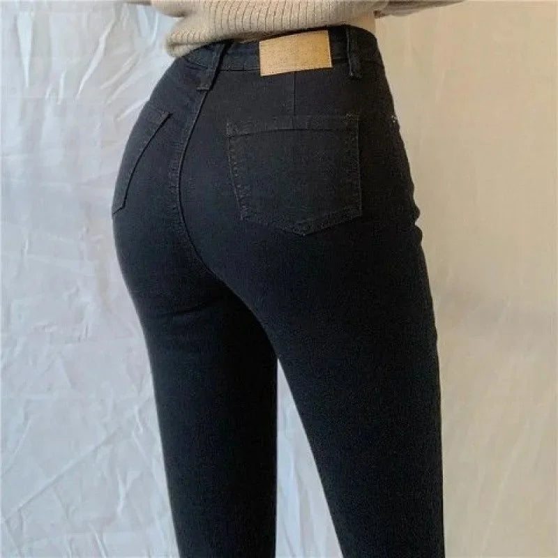 High Waist plus Size Denim Jeans Women's Tight Fit Butt Enhancing Pencil Pants New Arrival Light Blue Casual Long Trousers.