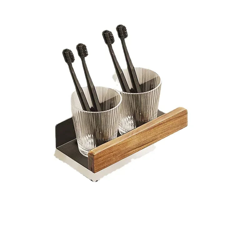 Badezimmerregal, Aufbewahrungsregal ohne Stanzen, Badezimmerregale aus massivem Holz, stanzfreies Holzregal zur Wandmontage, Toiletten-Organizer