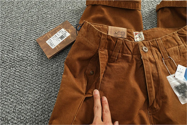 Spring And Autumn New American Retro 100% Cotton Multi-pocketed Washed Old Straight Casual Pants Loose Fashion Cargo Trousers