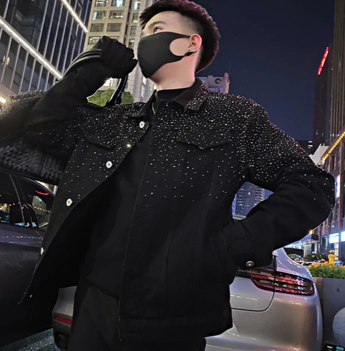 Man Coat Short Rhinestones Cargo Jacket for Men Black High Quality Harajuku New in Vintage Deals Korean Reviews Many Cheap Sale.