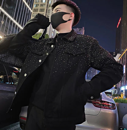 Man Coat Short Rhinestones Cargo Jacket for Men Black High Quality Harajuku New in Vintage Deals Korean Reviews Many Cheap Sale.