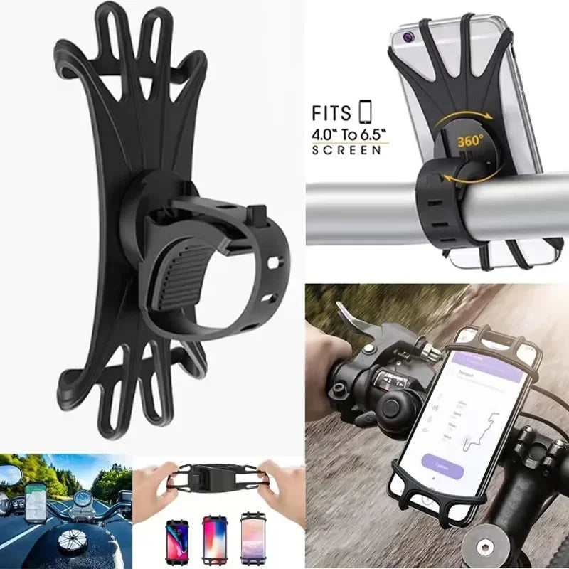360 Rotatable Mobile Phone Bicycle Motorcycle Holder Bike Safe Bracket Silicone Support Silicone Pull Type For All Phone Stand.