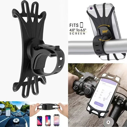 360 Rotatable Mobile Phone Bicycle Motorcycle Holder Bike Safe Bracket Silicone Support Silicone Pull Type For All Phone Stand.
