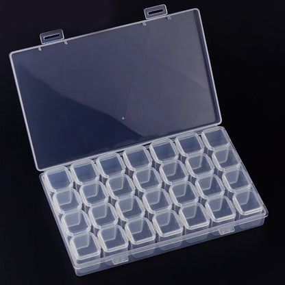 Clear Storage Box 28 Grids Separate Slots Jewelry Beads Nail Art Rhinestones Organizer Display Case for Craft Tools.