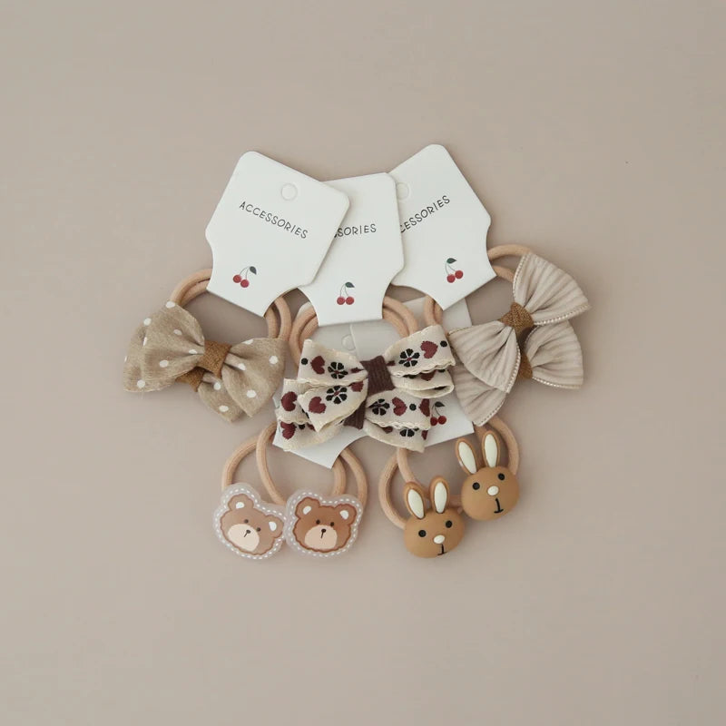 10Pcs/Lot, Elastic Hair Bow Clips for Children, Children's Headwear Hair Accessories for girls, Cute Hair ties, Lovely Hair Rope.