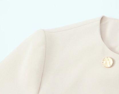 HH Women Solid Pant Set Long Sleeve O-Neck Double-Breasted Blazers+High Waist Chain Matching Side Zipper Trousers Sets.