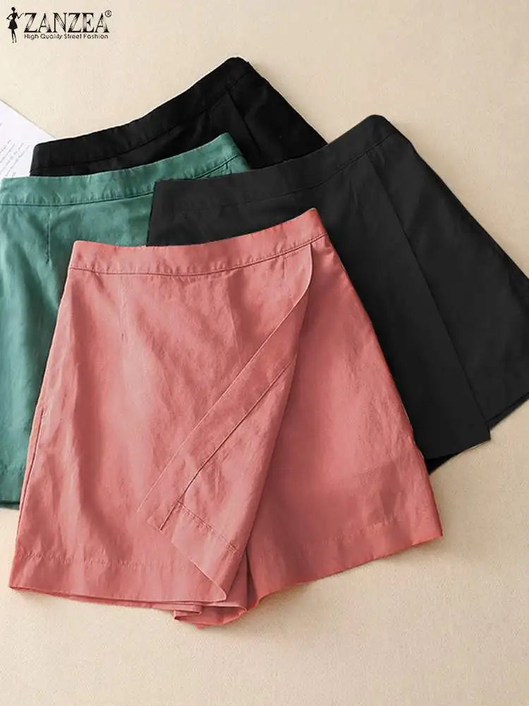 ZANZEA Women Summer Sports Shorts Korean Fashion Culottes 2025 Solid Casual Culotte Pant Elastic High Waist Shorts Streetwear.
