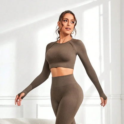 New 2025 Women's Long Sleeve Yoga Sportswear Casual Outdoor Running Training Top Breathable Comfortable Sportswear.